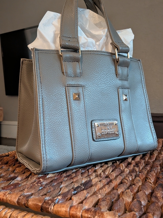 Michael Kors Handbags - Nicole Miller Grey Studded Structured Satchel Tote Bag
